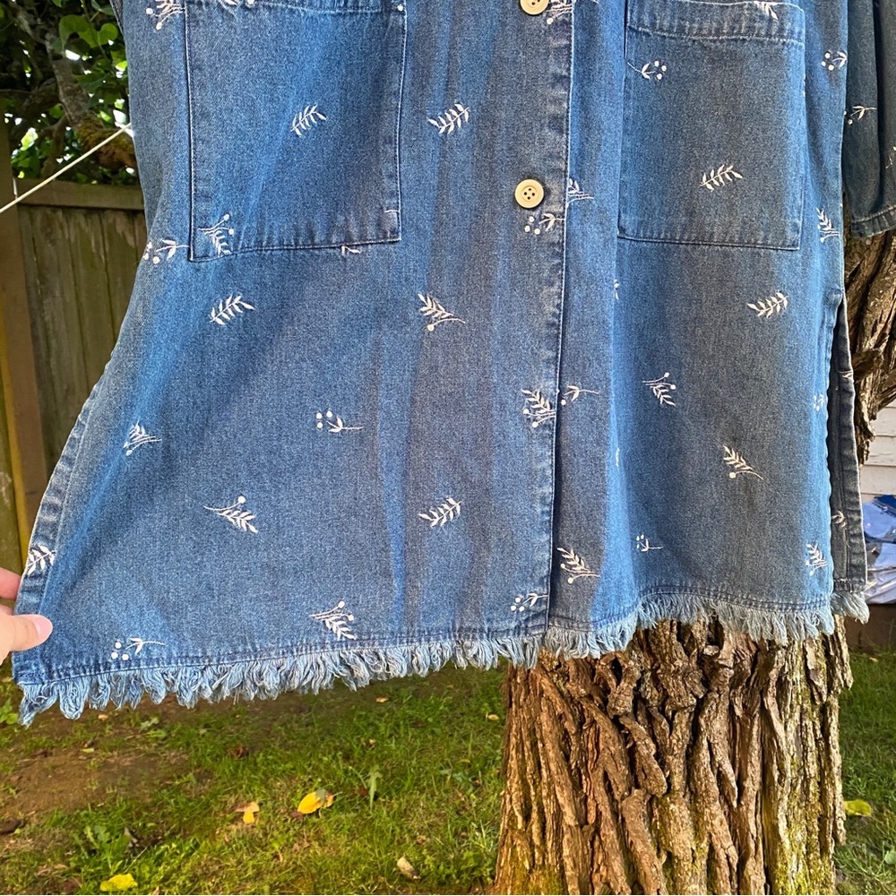 Denim & Co. Floral Embroidered Button-Front Denim Jumper Dress with Pockets - Picture 7 of 10